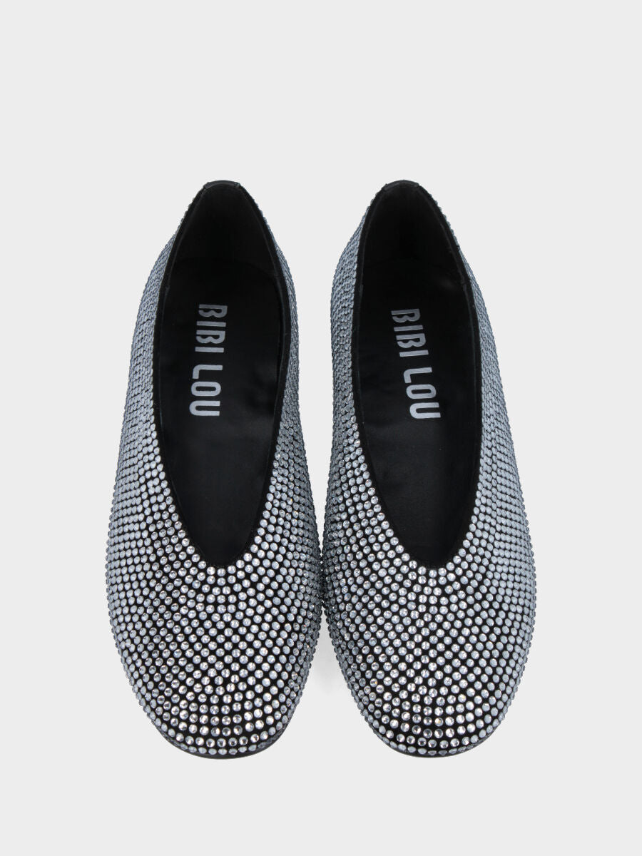 Ballerina in camoscio argento con perline di cristalli