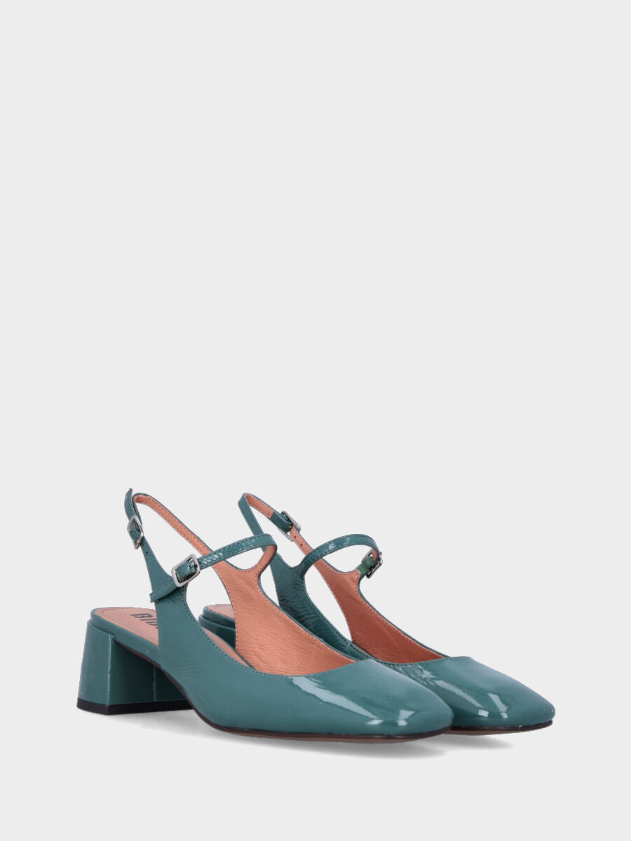 Slingback in vernice ottanio con cinturino sul collo del piede