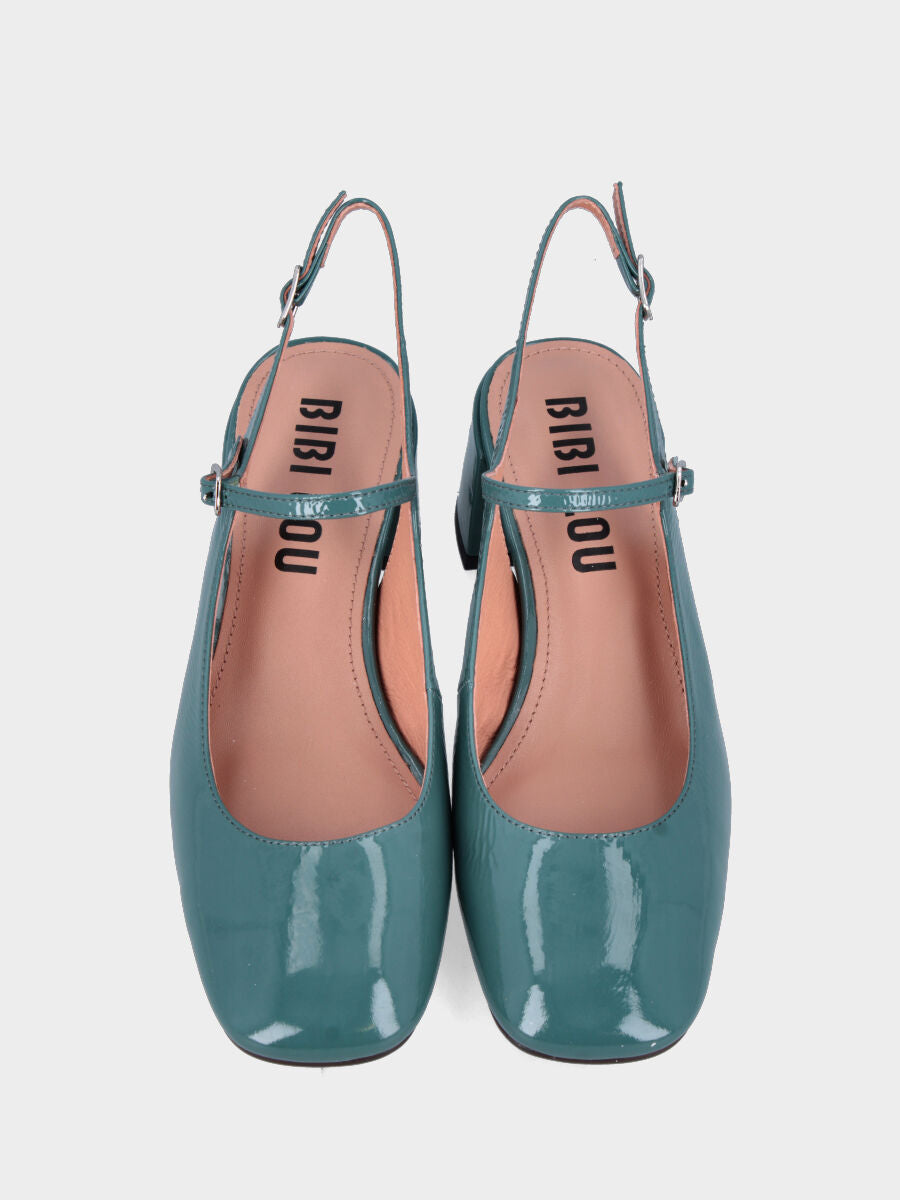 Slingback in vernice ottanio con cinturino sul collo del piede
