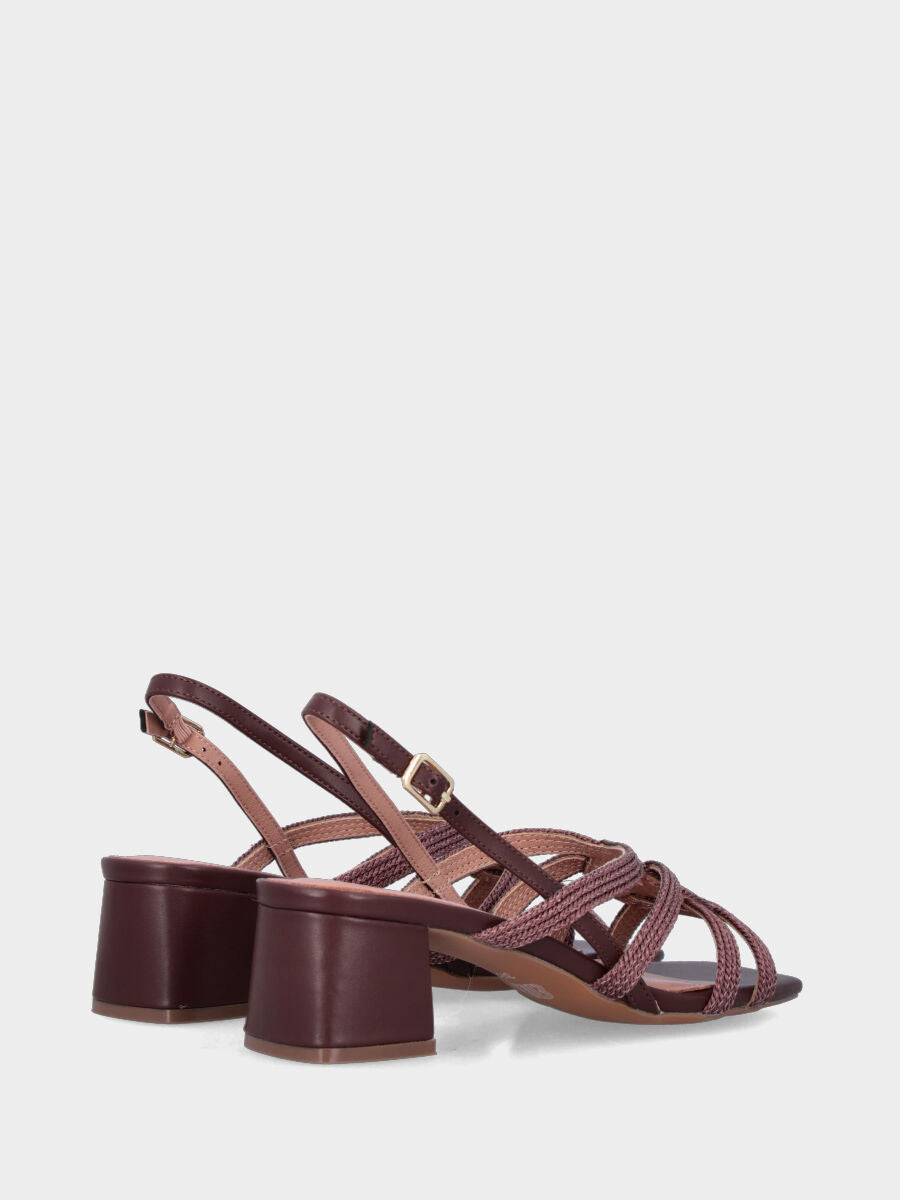 Sandalo in rafia marrone con fascette intrecciate