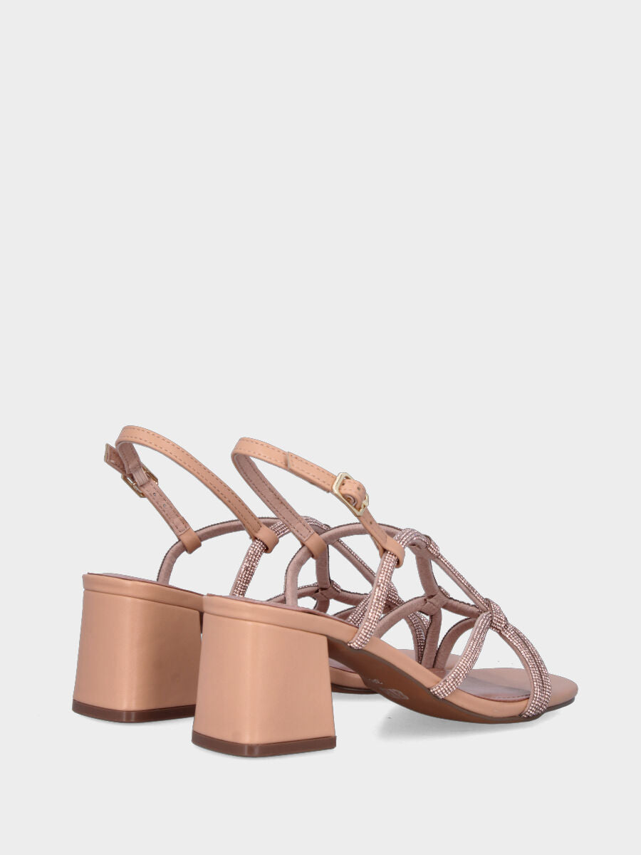 Sandalo in nappa nude con listini tubolari e mini cristalli