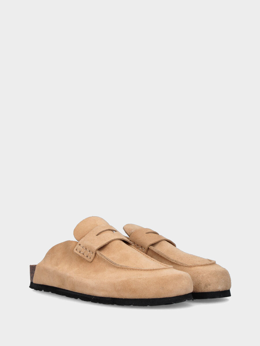 Sabot in velour beige con zeppa in sughero