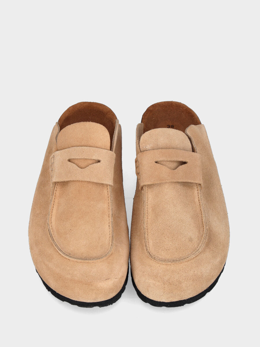 Sabot in velour beige con zeppa in sughero