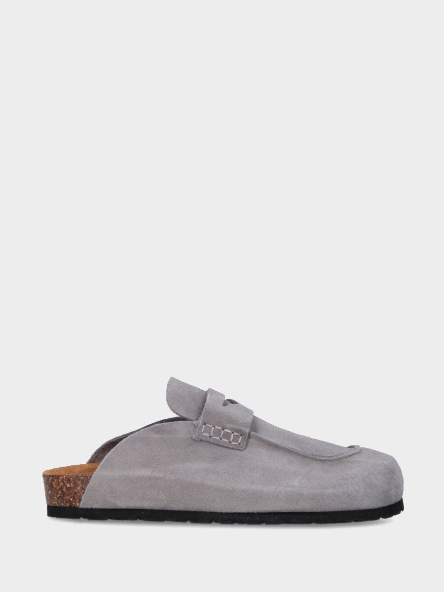 Sabot in velour grigio con zeppa in sughero