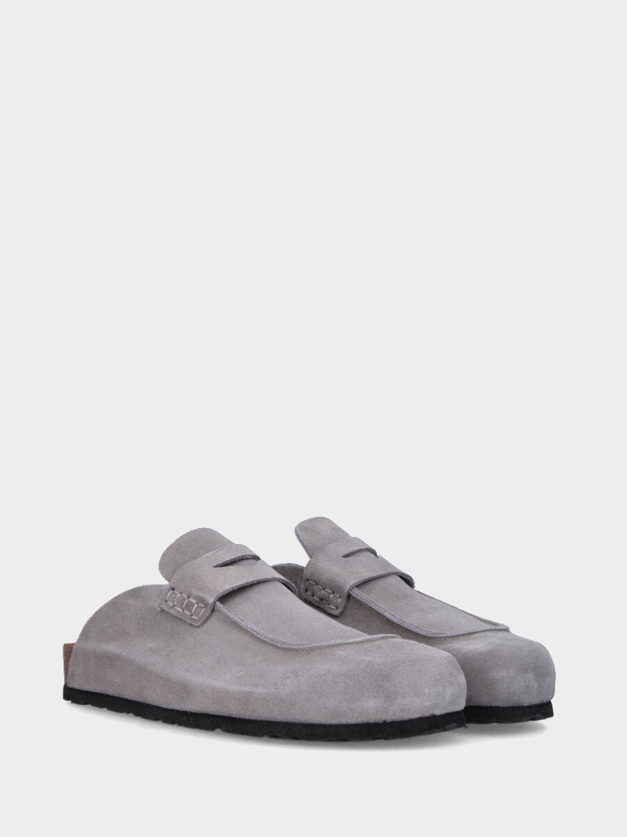 Sabot in velour grigio con zeppa in sughero