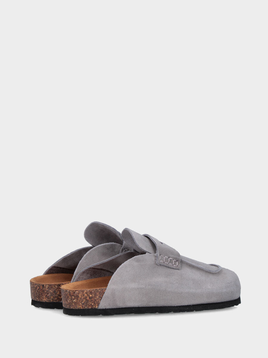 Sabot in velour grigio con zeppa in sughero