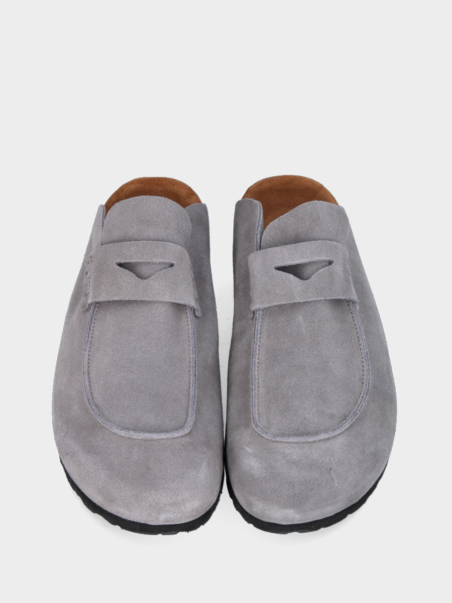 Sabot in velour grigio con zeppa in sughero