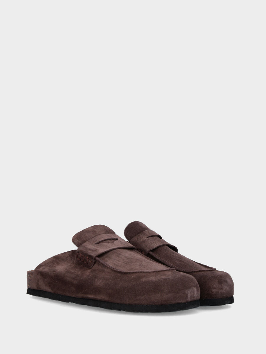 Sabot in velour testa di moro con zeppa in sughero