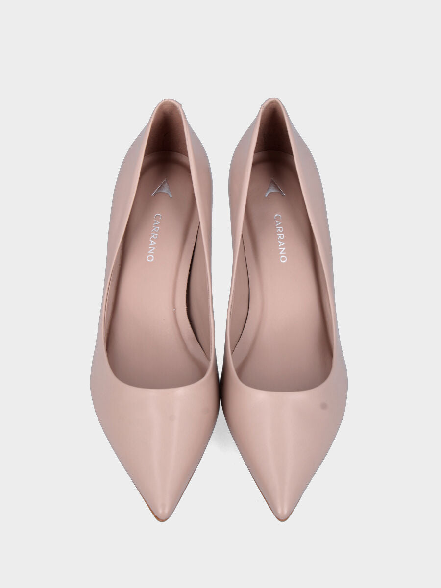 Pumps aus Nappaleder in Nude mit 70mm Kelchabsatz und rundem Ausschnitt
