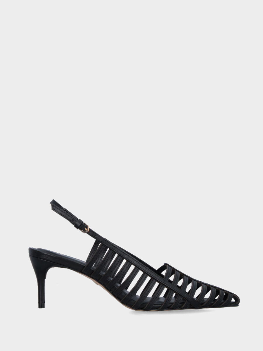 Slingback aus schwarzem Nappaleder mit 80 mm Absatz und parallelen Riemchen