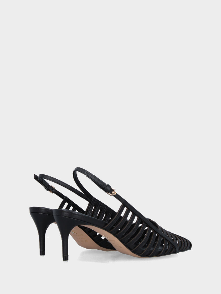 Slingback aus schwarzem Nappaleder mit 80 mm Absatz und parallelen Riemchen