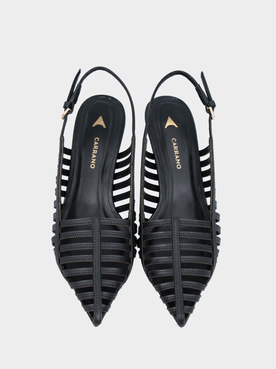 Slingback aus schwarzem Nappaleder mit 80 mm Absatz und parallelen Riemchen