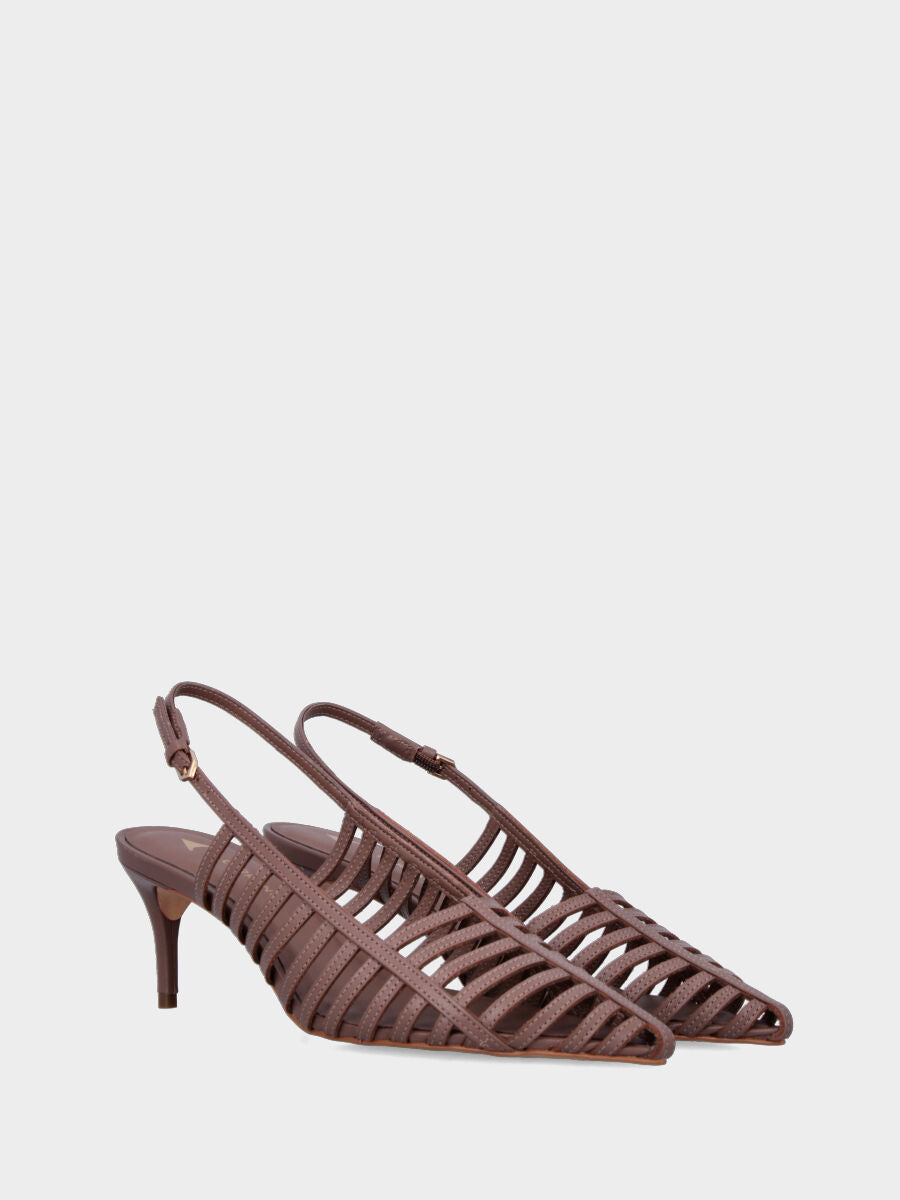 Slingback in nappa mocha con tacco 80 mm e listini paralleli