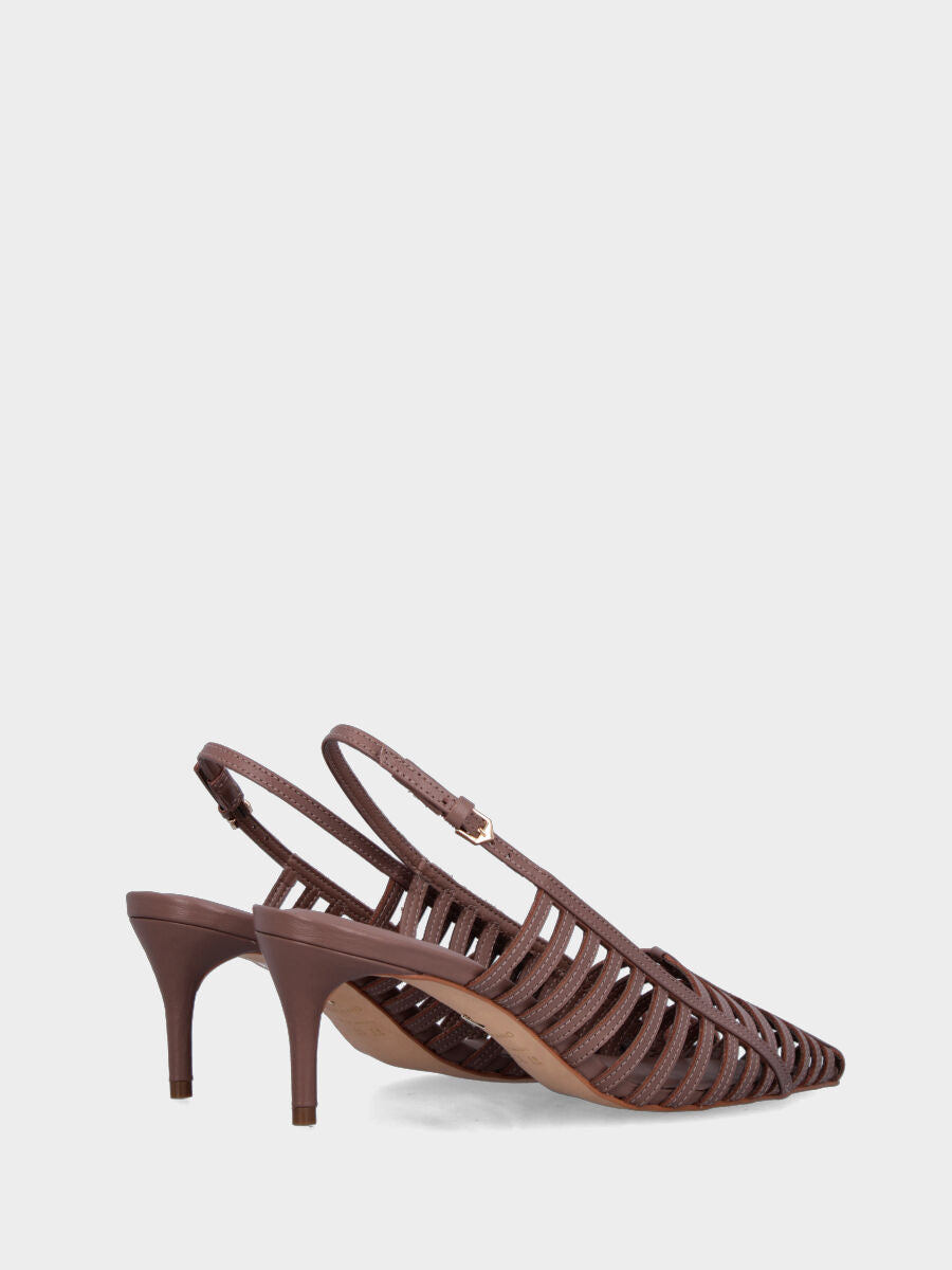 Slingback in nappa mocha con tacco 80 mm e listini paralleli