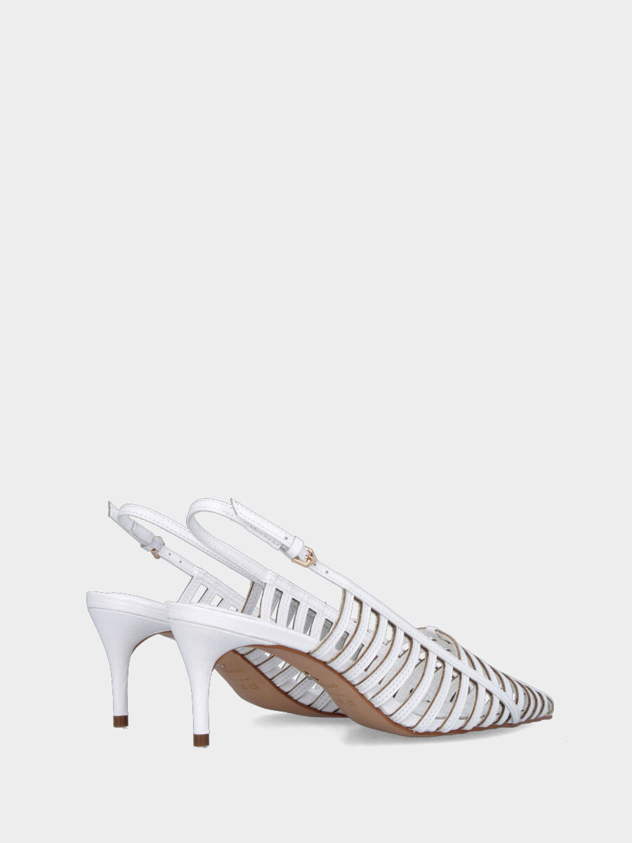 Slingback aus weißem Nappaleder mit 80 mm Absatz und parallelen Riemchen