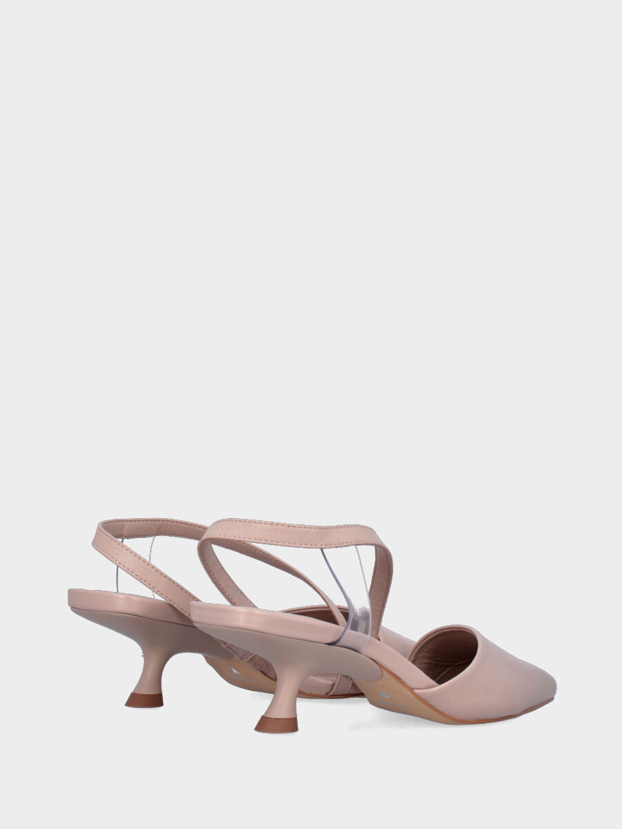 Slingback in nappa beige con cinturino incrociato e dettaglio trasparente