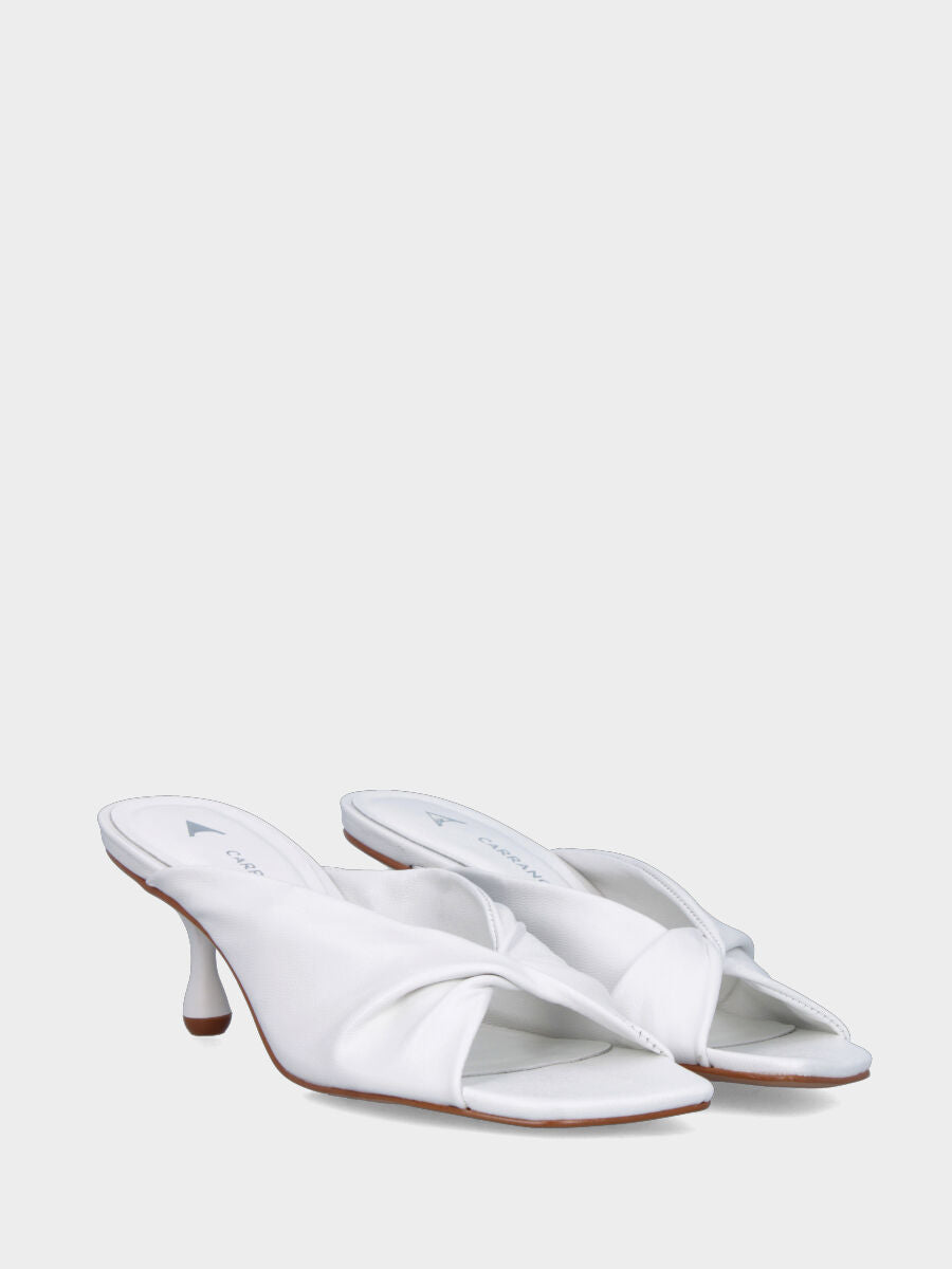 White nappa slipper with folded band and drop heel
