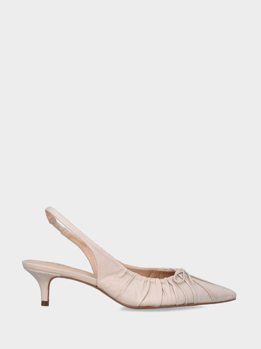 Slingback in vitello bianco latte con fiocchetto e tacco a calice