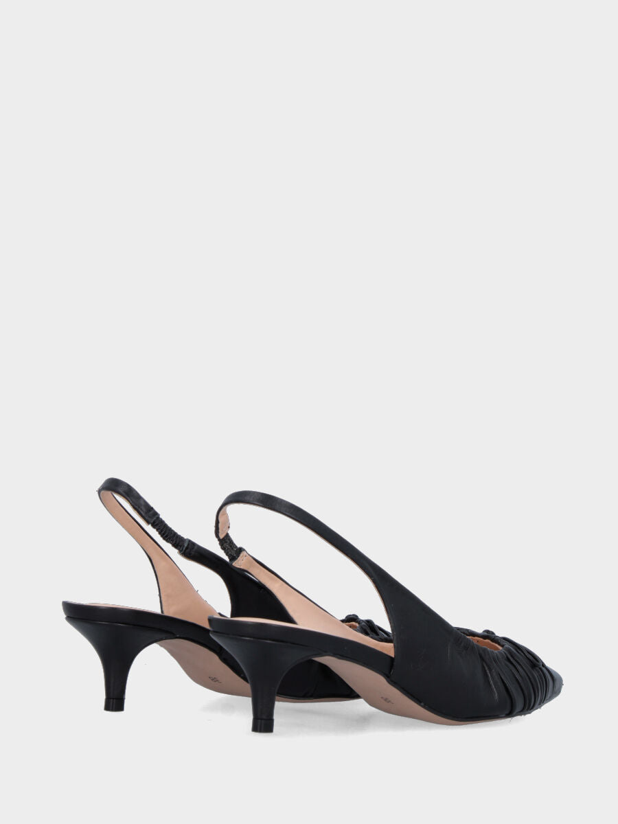 Slingback in vitello nero con fiocchetto e tacco a calice