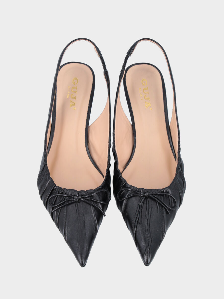 Slingback in vitello nero con fiocchetto e tacco a calice