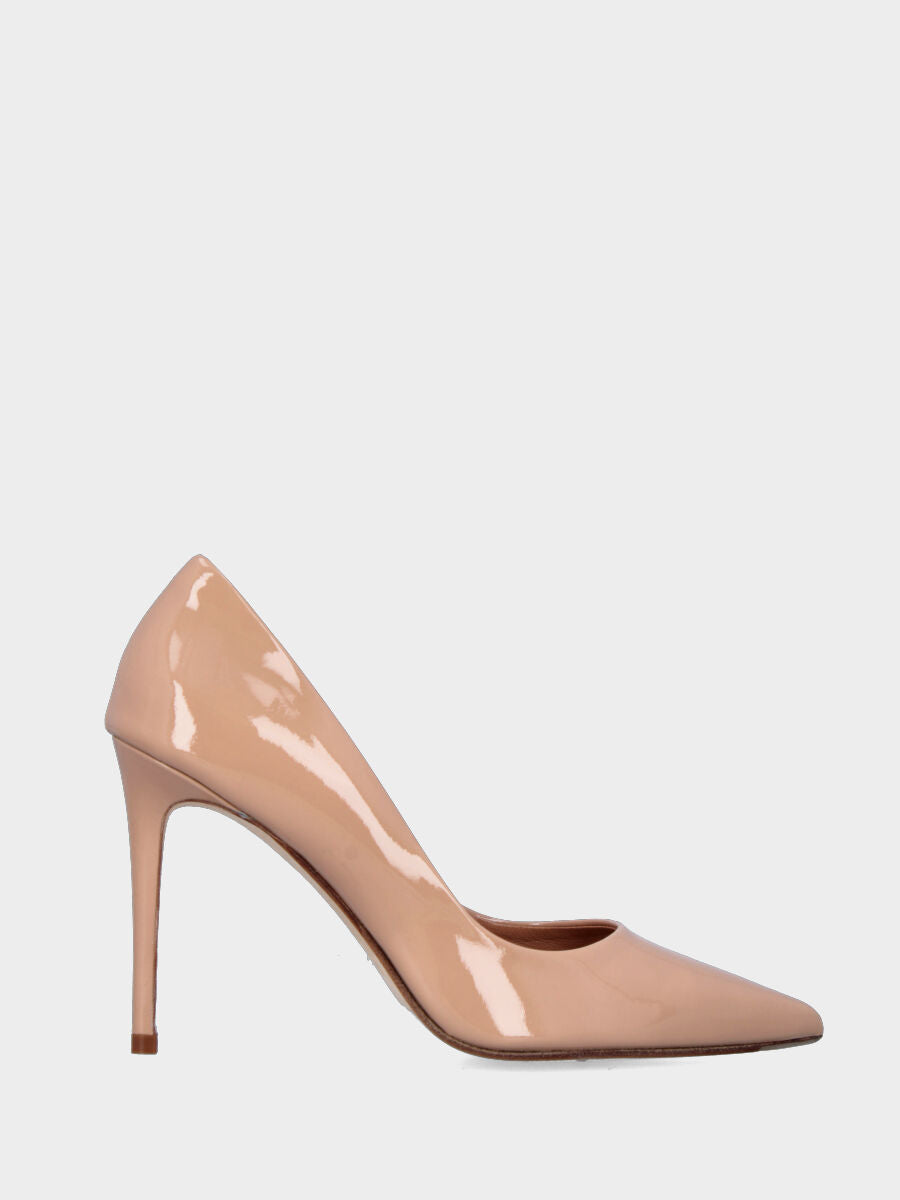 Décolleté in vernice nude con tacco stiletto 100 mm e scollo tondo