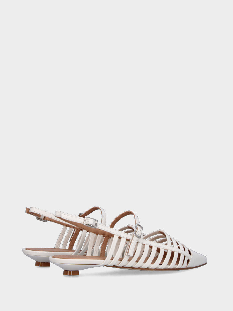 Slingback in milk white nappa leather with perforated straps and block heel