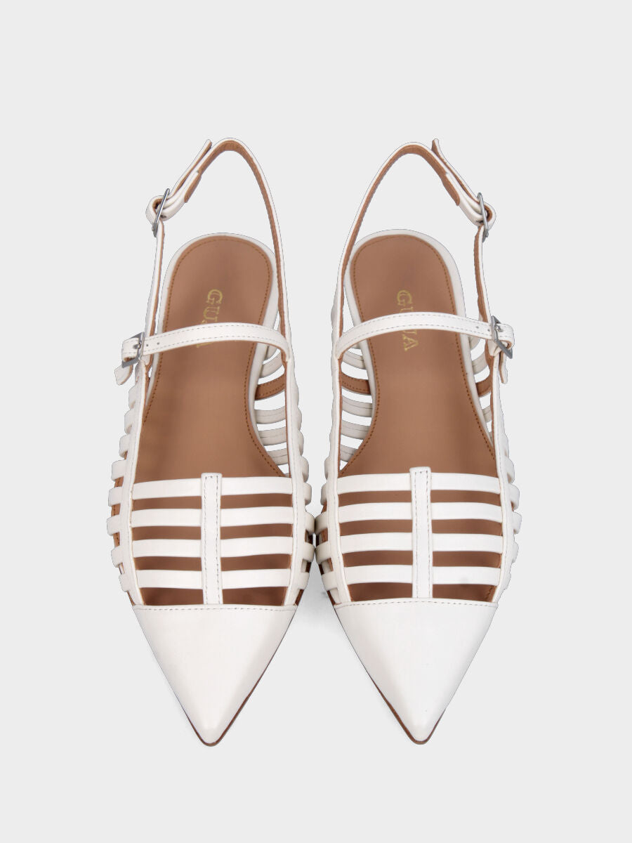 Slingback in milk white nappa leather with perforated straps and block heel