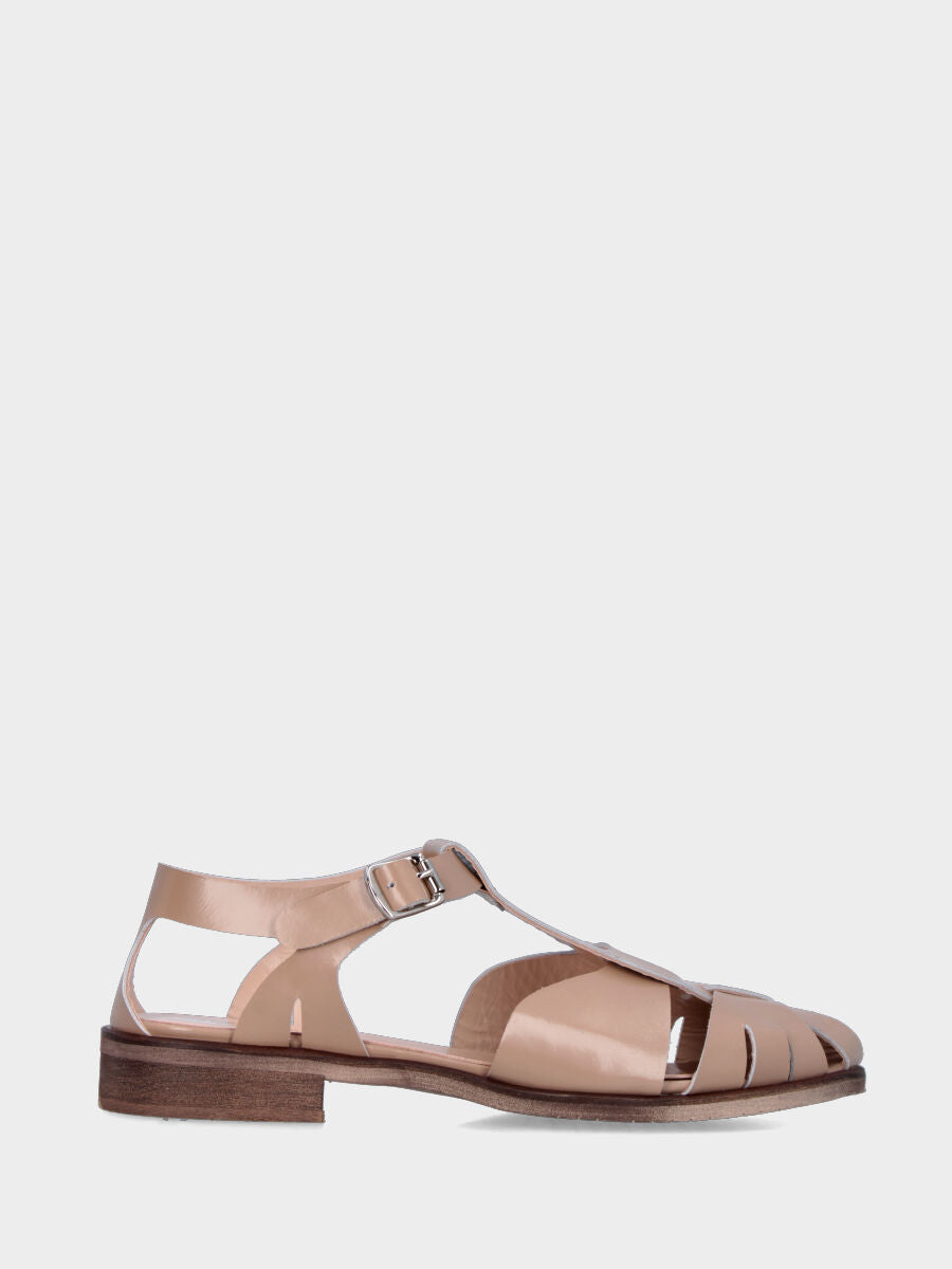 Sandalo in vitello abrasivato beige con fasce incrociate