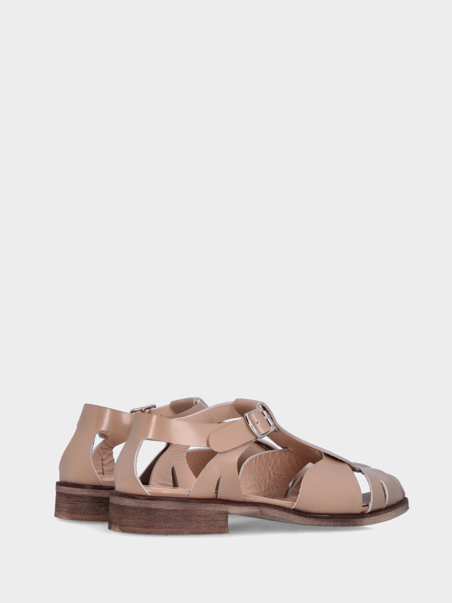 Sandalo in vitello abrasivato beige con fasce incrociate