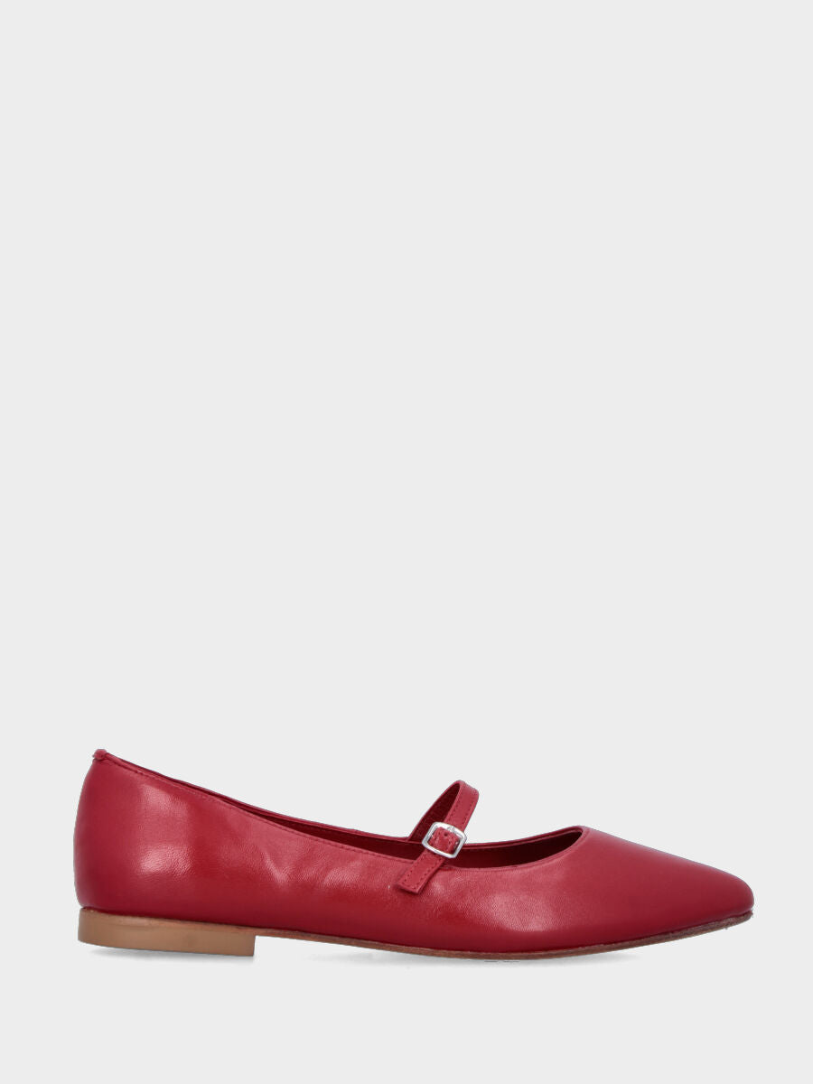 Ballerina Mary Jane in nappa rossa con cinturino e lavorazione a sacchetto