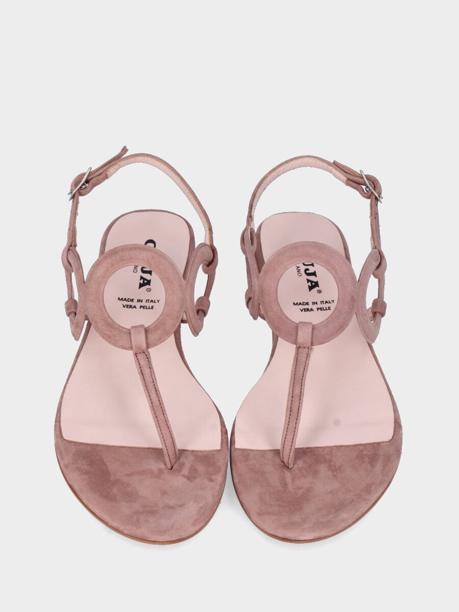 Sandalo infradito in camoscio rosa antico con cerchi decorativi