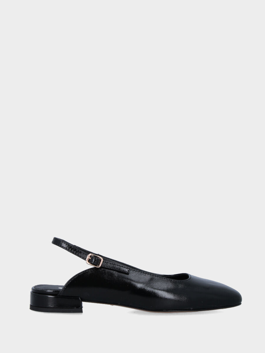 Slingback in verlux nero con tacco 10 mm e punta quadrata stondata