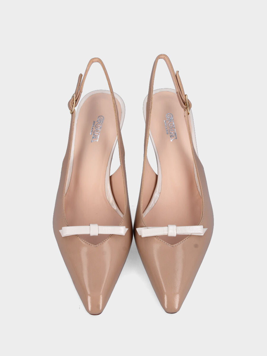 Slingback in verlux nude con tacco e fiocchetto a contrasto