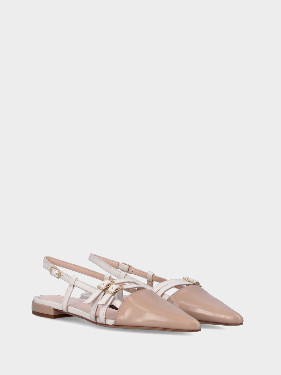Slingback in verlux bicolore beige e bianco con cinturini
