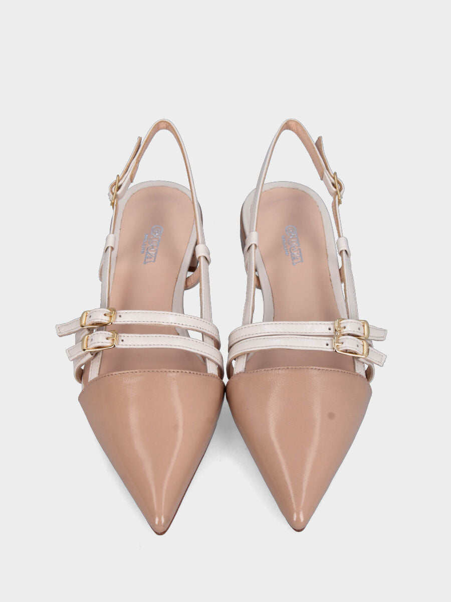 Slingback in verlux bicolore beige e bianco con cinturini