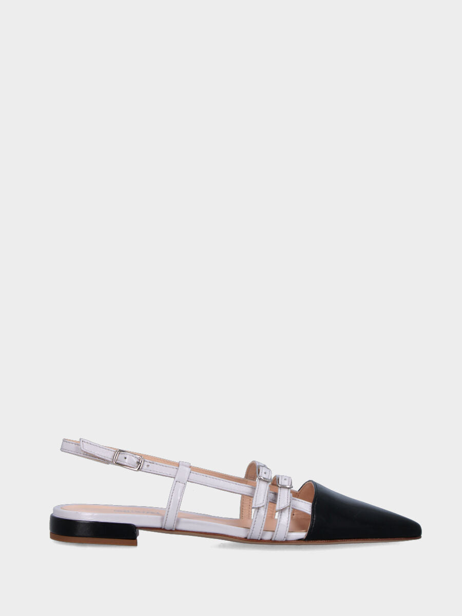 Slingback in verlux bicolore nero e bianco con cinturini