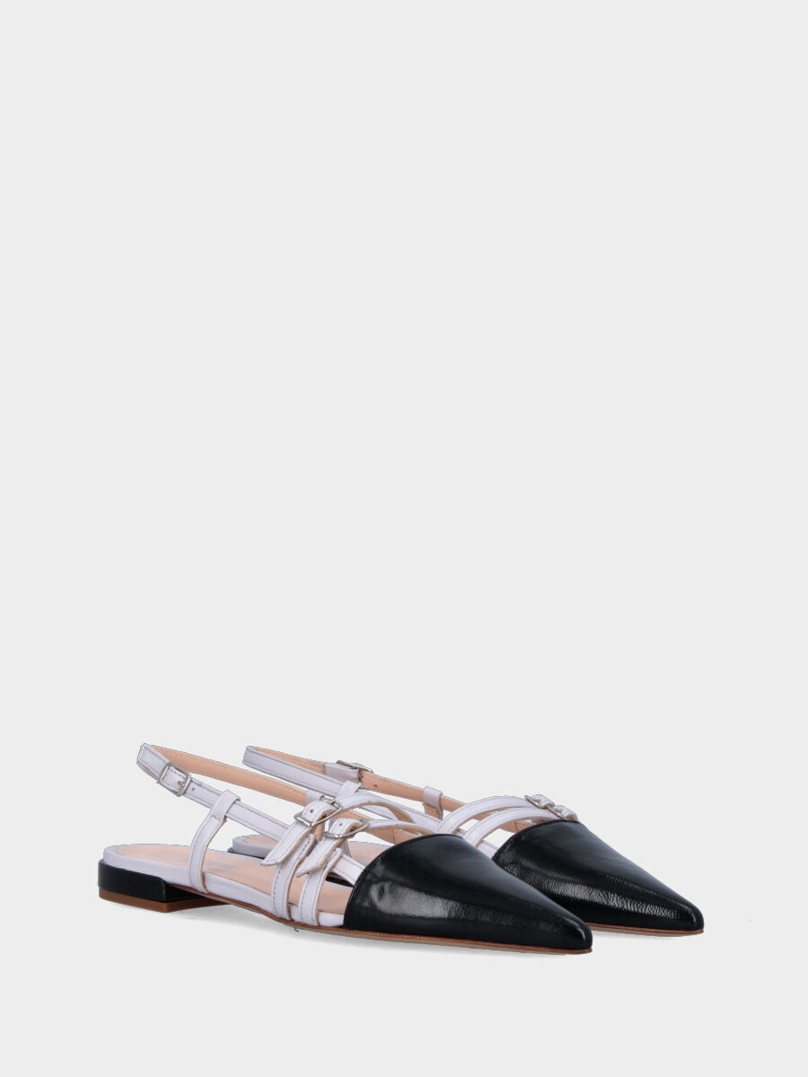 Slingback in verlux bicolore nero e bianco con cinturini