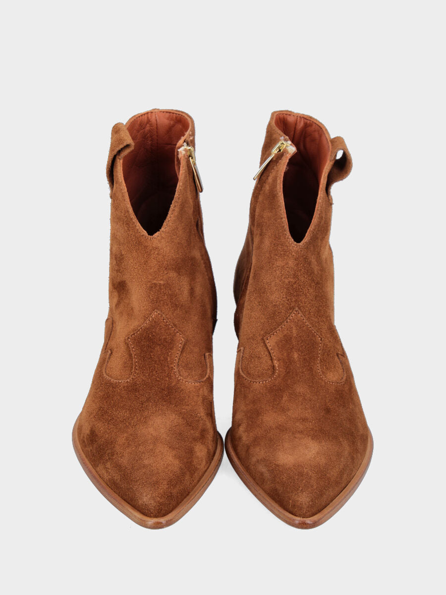 Camperos a tronchetto in velour color cuoio con cerniera laterale