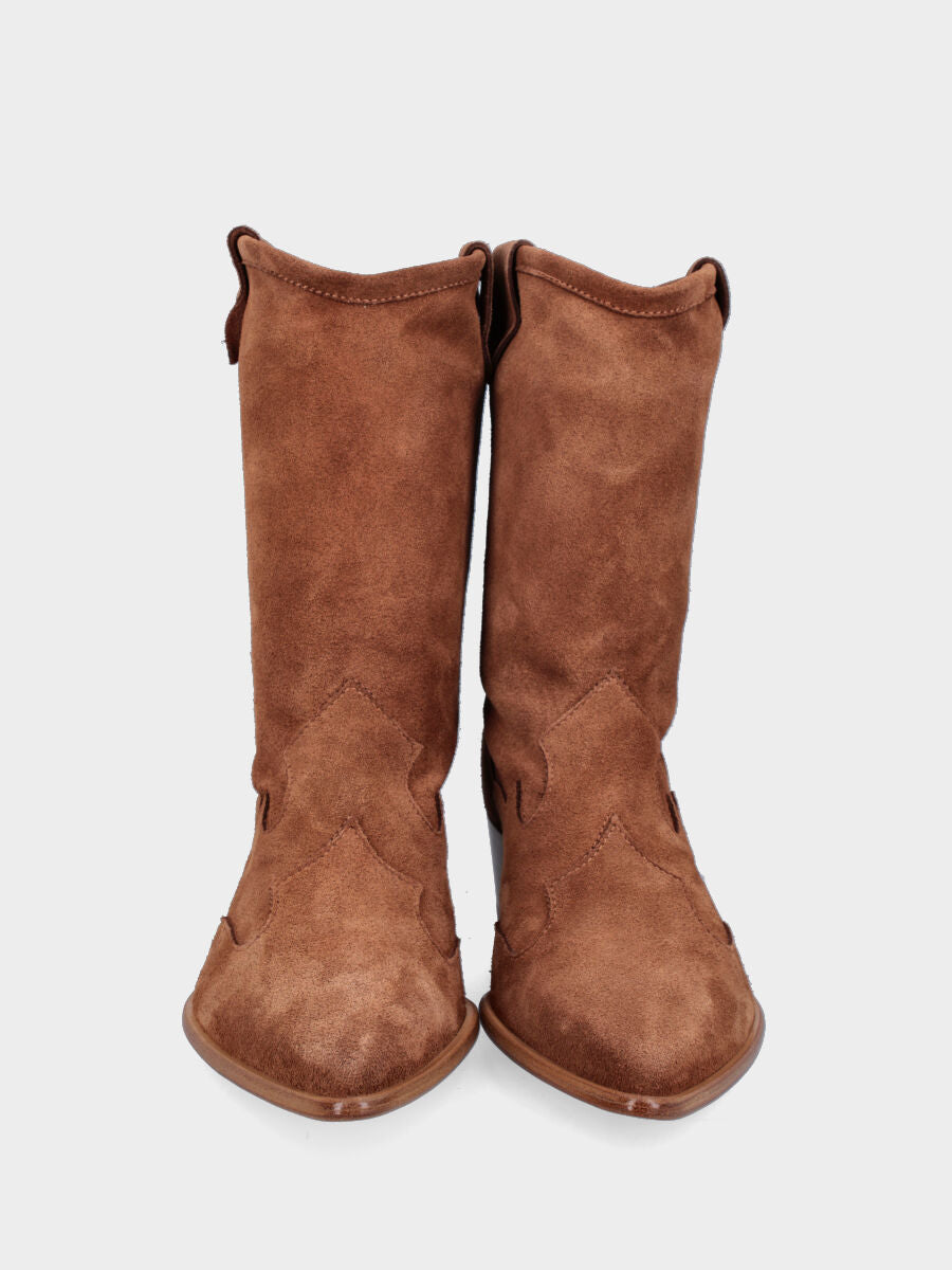 Camperos a stivaletto in velour color cuoio e punta sfilata