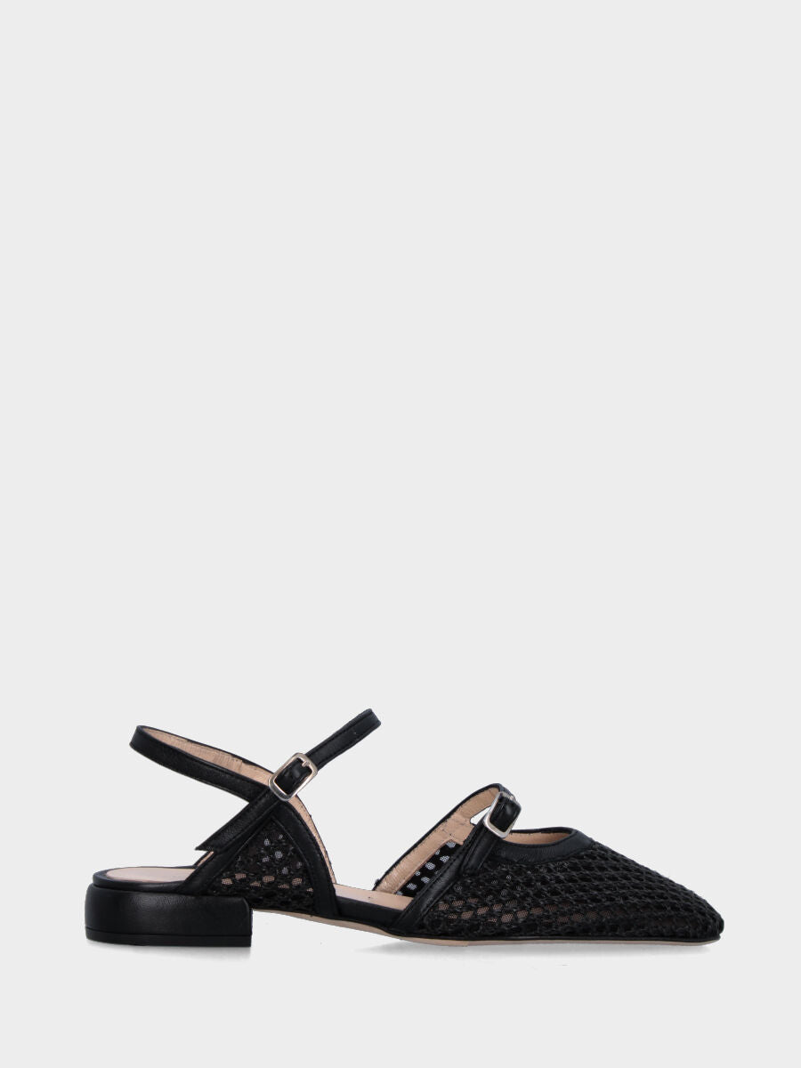 Slingback a mocassino in rafia nera con profili sulla vaschetta