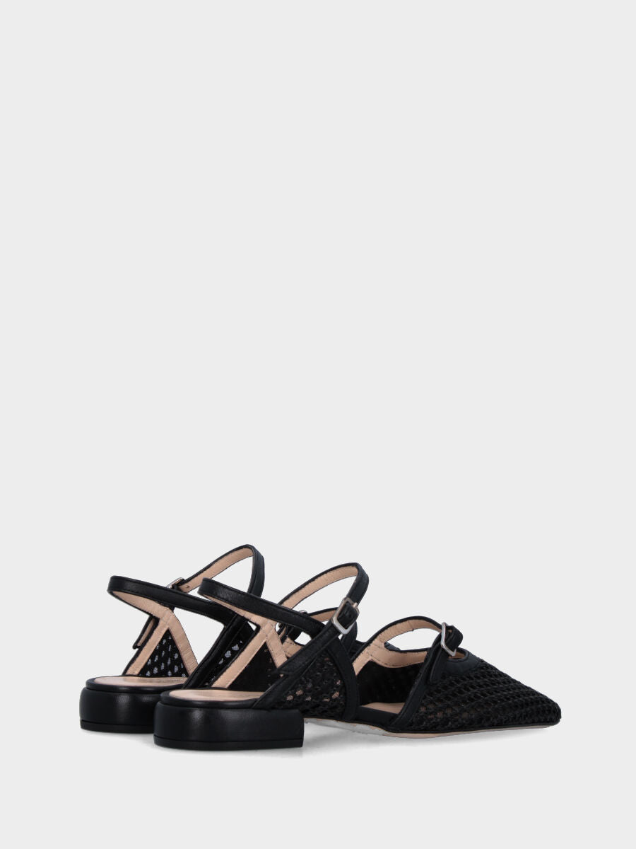 Slingback a mocassino in rafia nera con profili sulla vaschetta