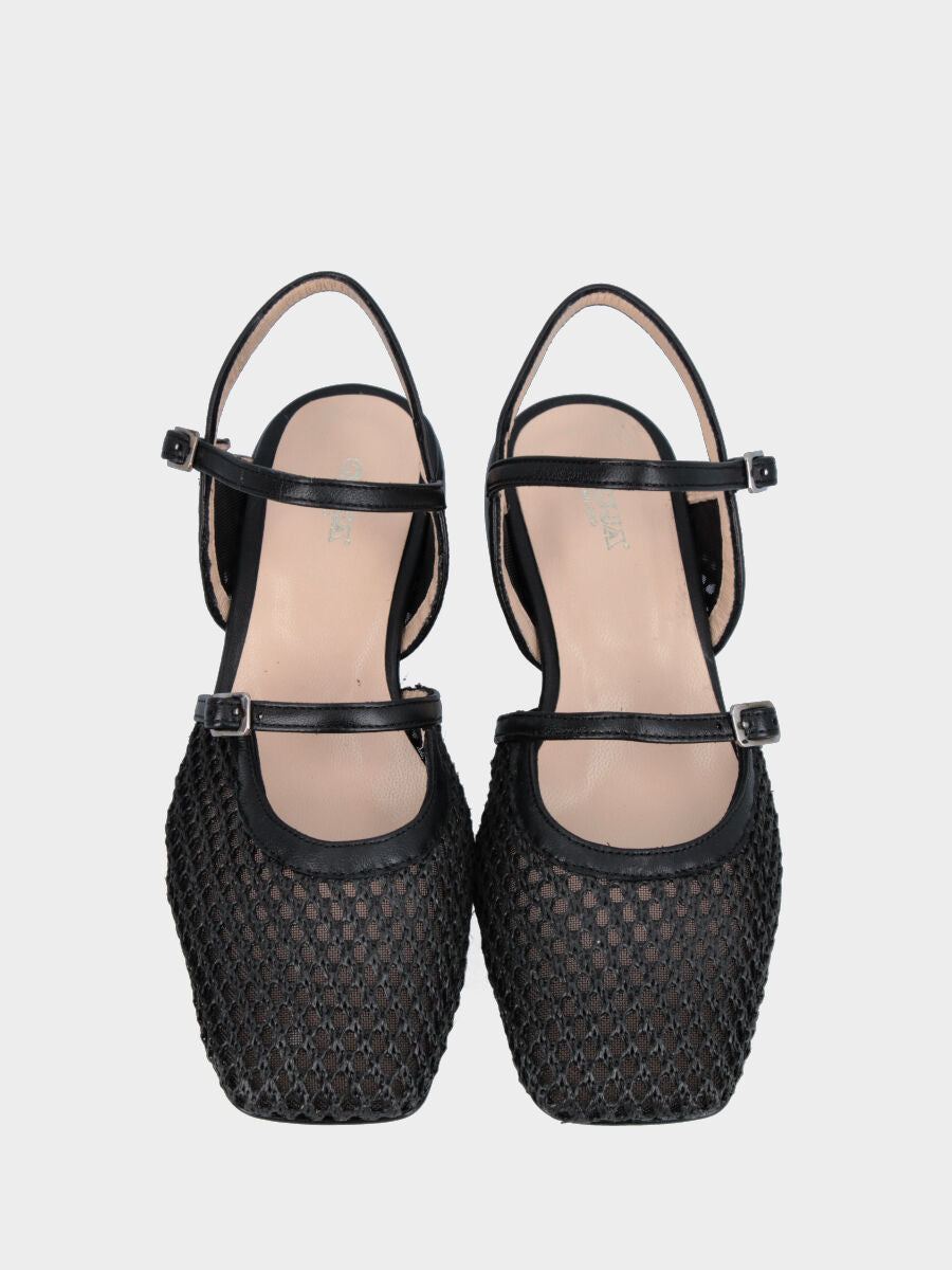 Slingback a mocassino in rafia nera con profili sulla vaschetta