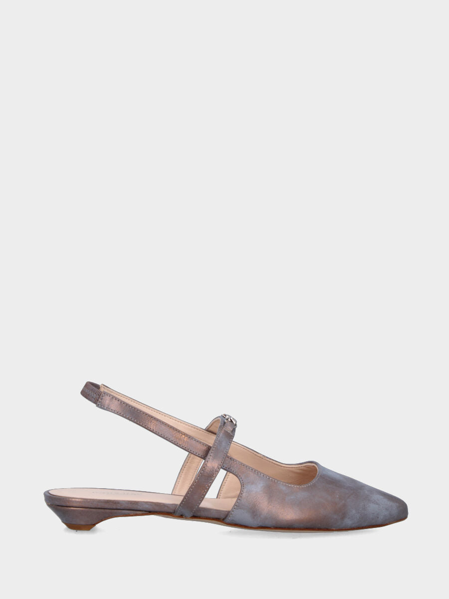 Slingback in laminato bronzo con mini morsetto e tacco semi zeppa