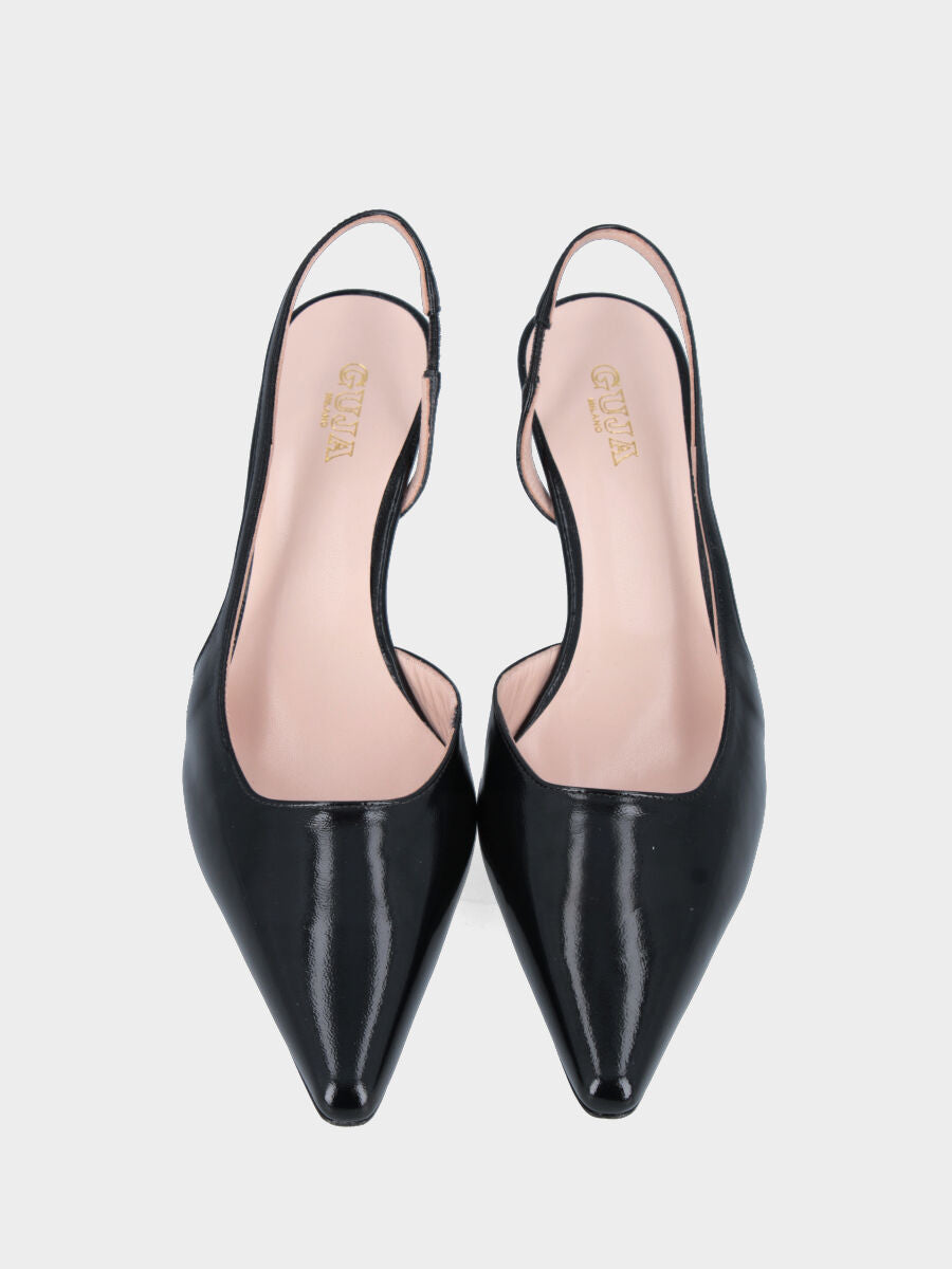 Slingback in verlux nero con cinturino asimmetrico