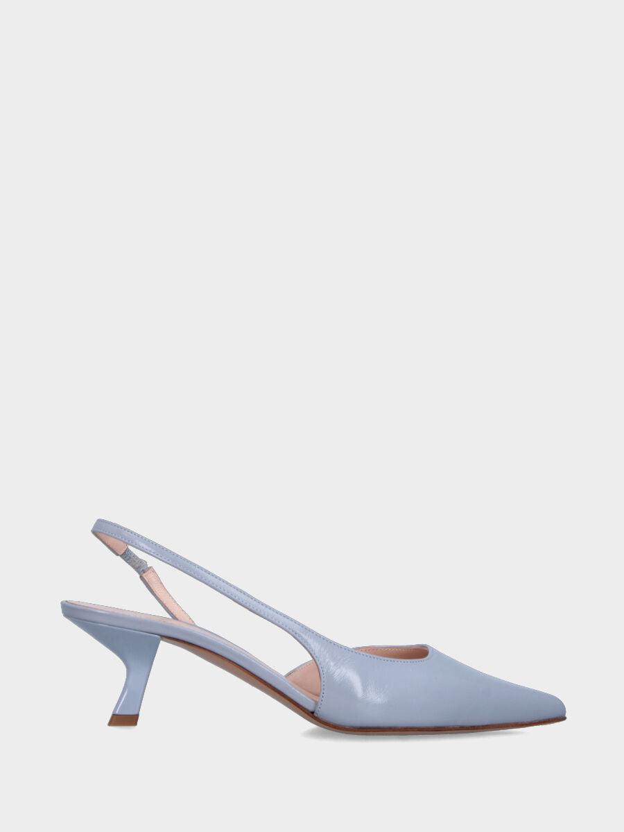 Slingback in verlux celeste con cinturino asimmetrico