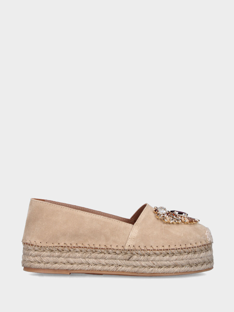Espadrillas in camoscio beige con strass multicolor