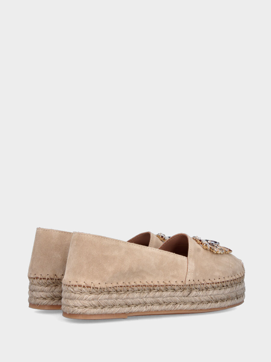 Espadrillas in camoscio beige con strass multicolor