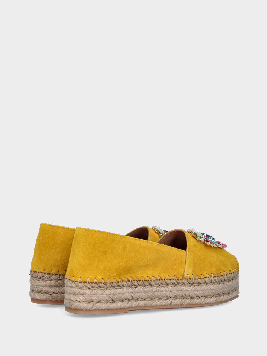 Espadrillas in camoscio giallo ocra con strass multicolor