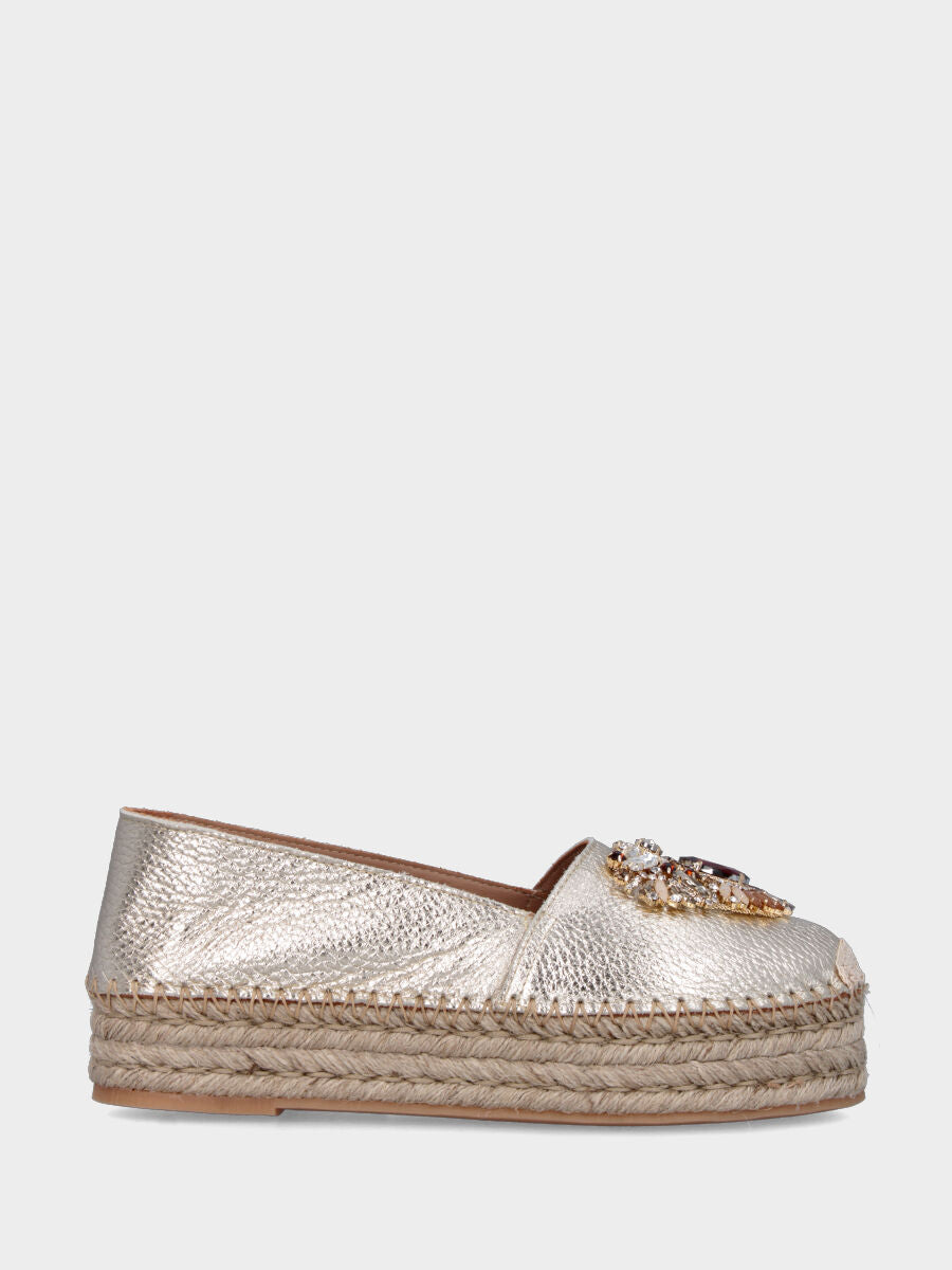Espadrillas in laminato platino con strass multicolor