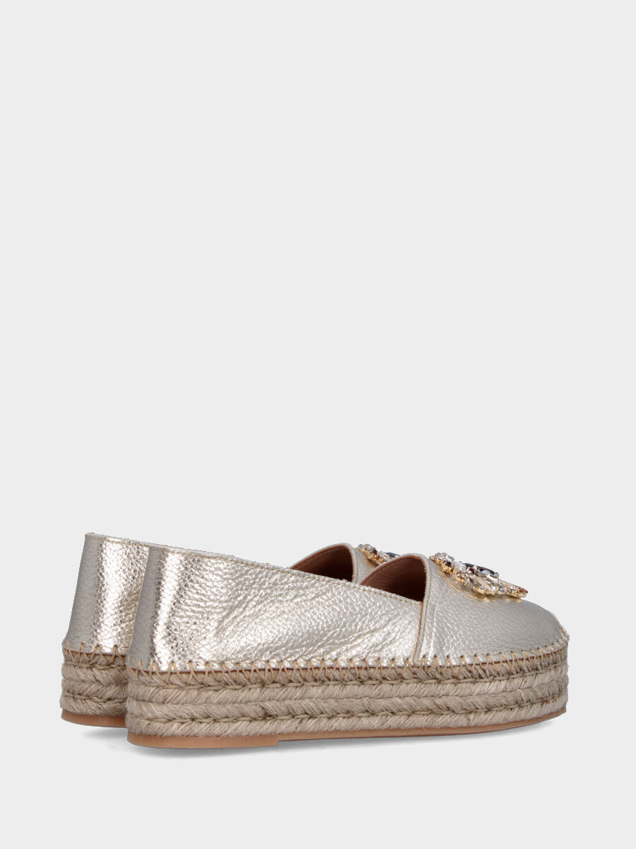 Espadrillas in laminato platino con strass multicolor